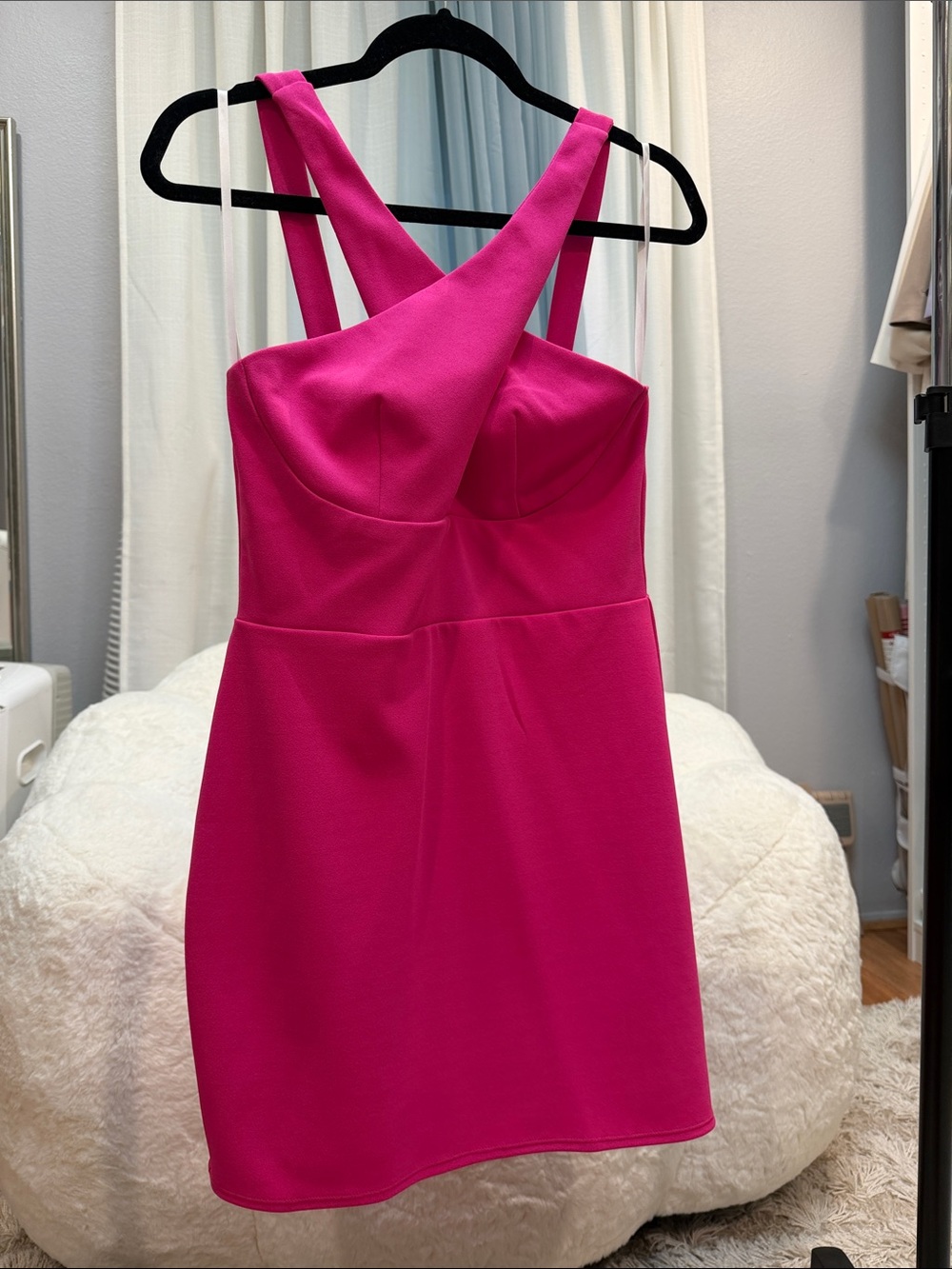 One-Shoulder Hot Pink Sheath Dress